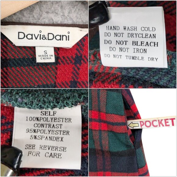 Davi & Dani Plaid Wrap Cardigan Womens Red Green Blue Open Front Sleeveless Sz S - Picture 7 of 14
